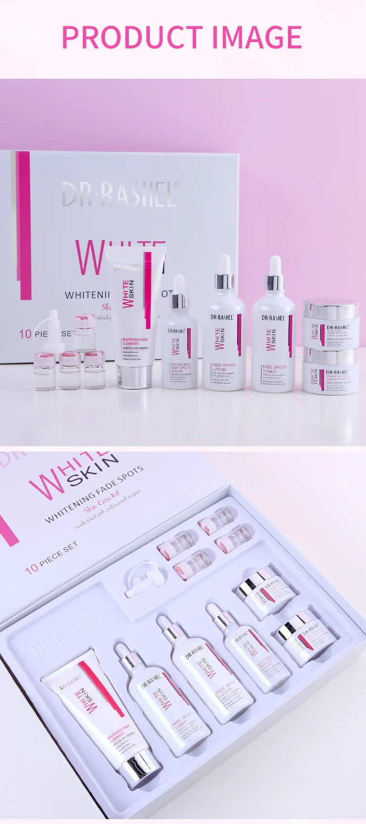 DR.RASHEL Brightening Fade Spots Skin Care Set-Face Serum Cream Facial Cleanser Lotion Toner Ampoule Serums