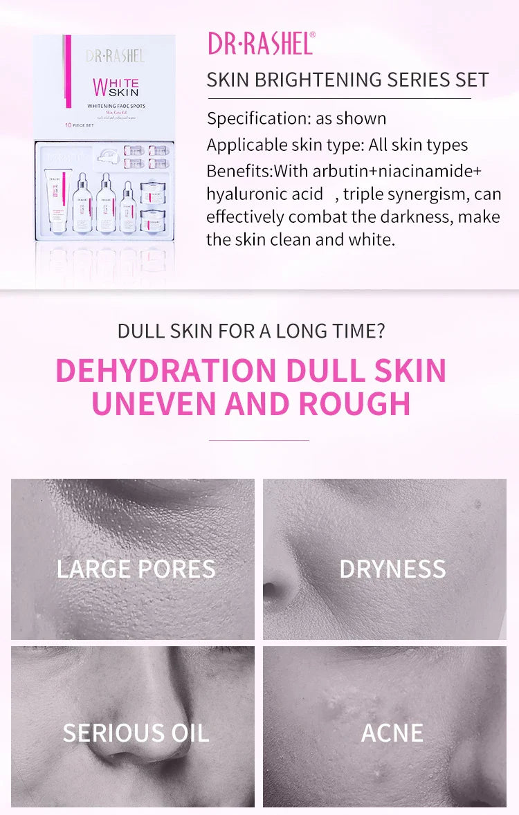 DR.RASHEL Brightening Fade Spots Skin Care Set-Face Serum Cream Facial Cleanser Lotion Toner Ampoule Serums