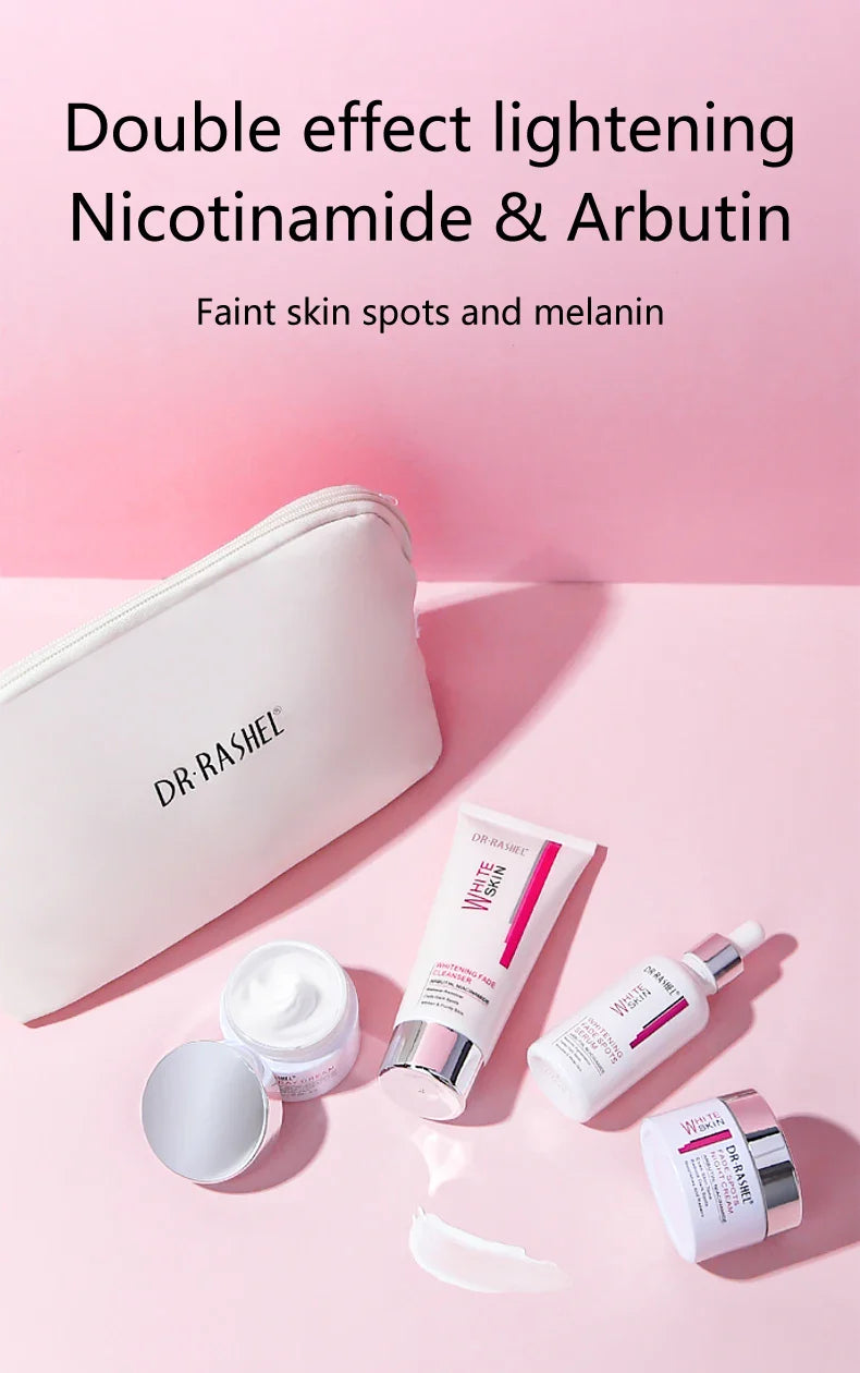 DR RASHEL Facial Cleanser Cream Serum Arbutin Niacinamide Dark Spots Removal Whitening Skin Care Face Set Kit 4 Pieces