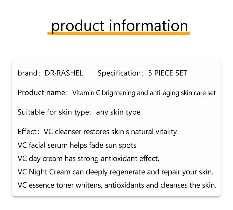 DR RASHEL Vitamin C Brightening Anti Aging Skin Care Set 5 Pieces/kit