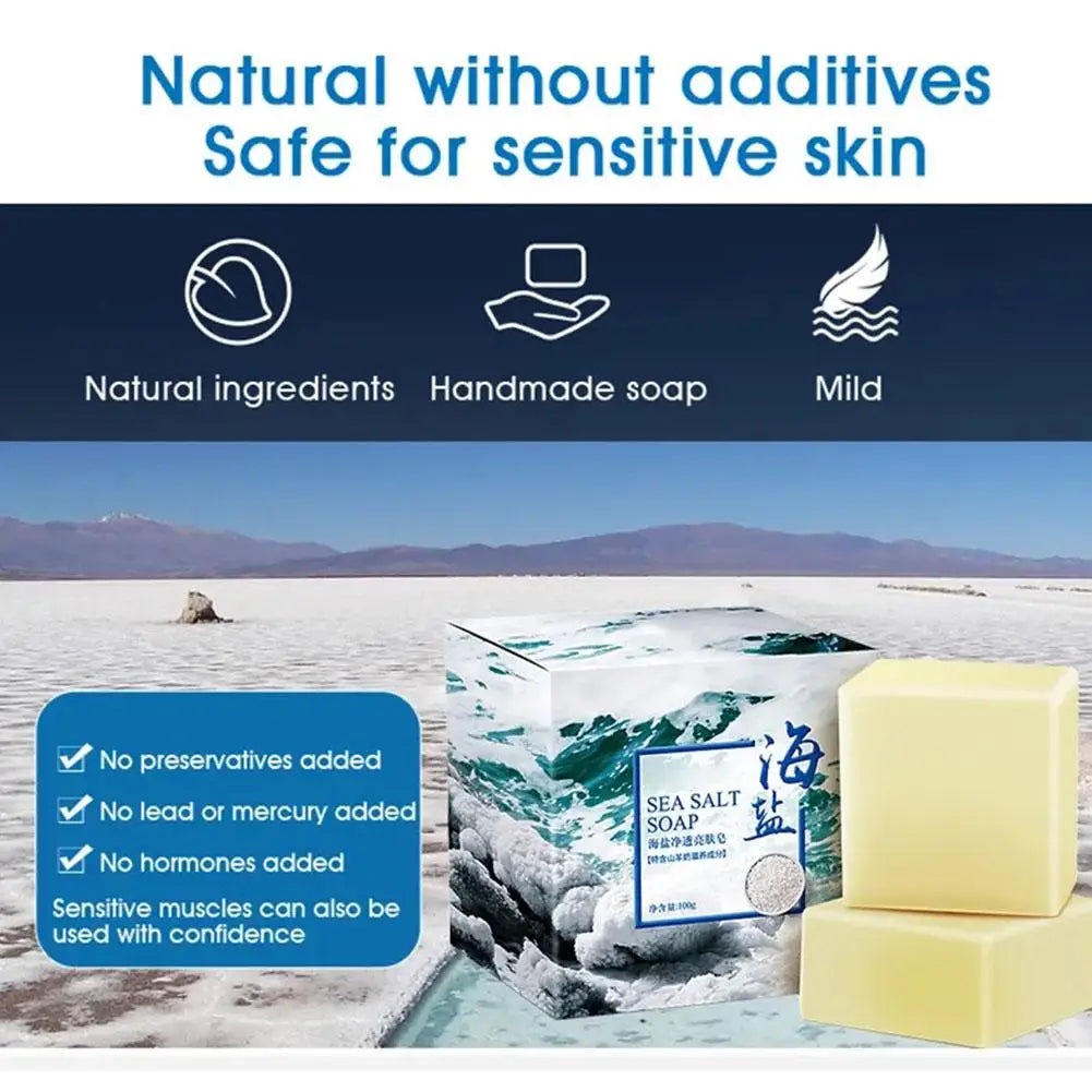 100g Natural Handmade Sea Salt Goat Milk Soap Moisturizing Face Care Wash Basis Soap Shower Deworming White Essential Oil Soap