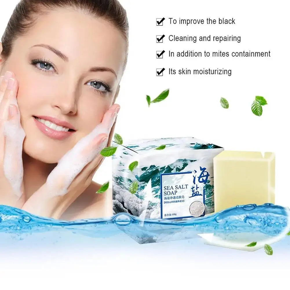 100g Natural Handmade Sea Salt Goat Milk Soap Moisturizing Face Care Wash Basis Soap Shower Deworming White Essential Oil Soap
