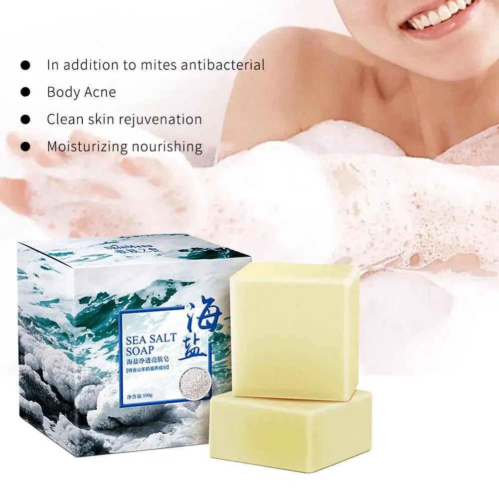 100g Natural Handmade Sea Salt Goat Milk Soap Moisturizing Face Care Wash Basis Soap Shower Deworming White Essential Oil Soap
