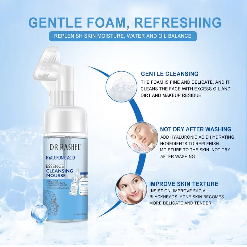 DR RASHEL Facial Foam Cleanser Mousse Makeup Remover Moisturizing Hyaluronic Acid Cleansing Mousse 120ml