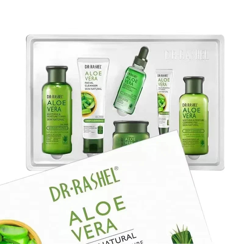 DR RASHEL Moisturizing Pores Shrinking Eye Cream Toner Serum Cleanser Kit 6 Piece Aloe Vera Skin Natural Soothing Moisture Set